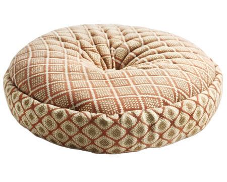 Round decorative cushion with a diamond pattern, isolated on transparent background