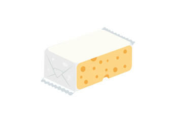 Wrapped block of cheese Swiss variety perhaps due to its holes