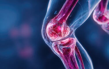 Close-up of translucent knees, showcasing intricate bone and vascular structures