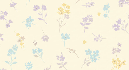 Elegant seamless design: delicate watercolor blossoms and leaves in a serene palette.

