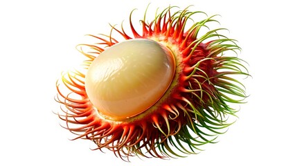 Rambutan displayed against a white backdrop showcasing its vibrant red skin and unique hairy texture