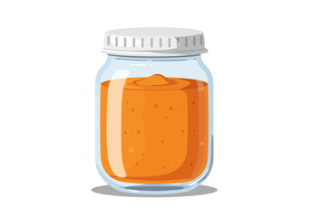 A glass jar filled with orange liquid sealed with a gray lid