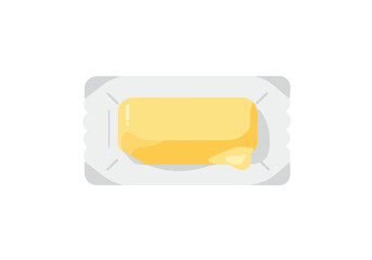 Singleserve butter packet rectangular yellow butter on grey scalloped wrapper