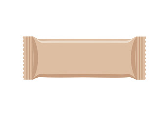 A tancolored rectangular snack bar wrapper with crimped ends centered on a white background