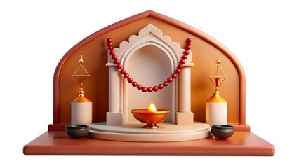 Decorative altar with traditional elements and soothing candlelight in a serene indoor setting