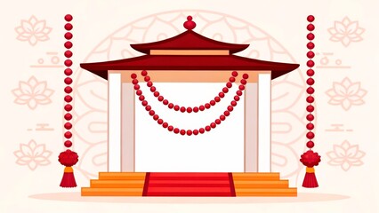 Festive decorative arch with red accents in an outdoor setting for a cultural celebration