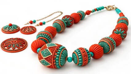 Colorful handmade jewelry set with intricate designs, featuring a statement necklace and matching earrings