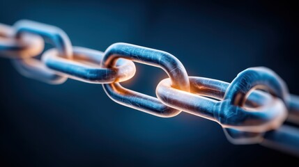 Industrial chain link close-up macro shot technology environment focused viewpoint metal strength concept