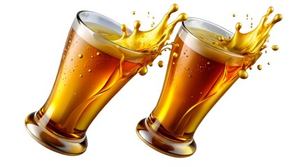Cheers with two frosty glasses of beer splashing in celebration during a festive gathering