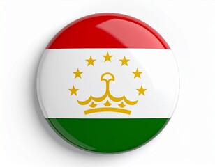 Obraz premium Tajikistan Flag Button on White Background
