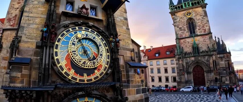 Astronomical clock face on historic building