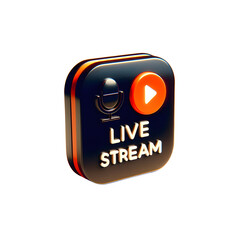 3D Live Stream Icon with Microphone, Minimal Social Media Design on Transparent Background