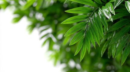 Isolated tropical palm tree fronds of Hyophorbe verschaffeltii with vibrant green tones and detailed textures, displayed on pure white for design, packaging, or botanical studies, tropical plant leaf,