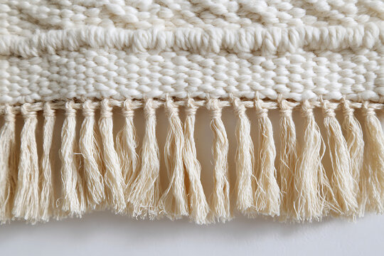 Elegant woven wall hanging texture with fringe for cozy home decor and artisanal design projects
