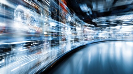 Dynamic digital transformation in technology hub futuristic data visualization urban environment high-speed perspective