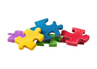 Colorful puzzle pieces jumbled together