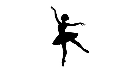 Silhouette of a ballerina dancing isolated on white background