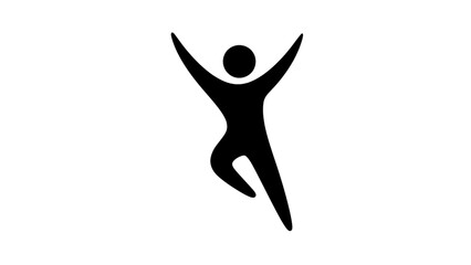 A black silhouette of a person jumping with arms raised, isolated on white background