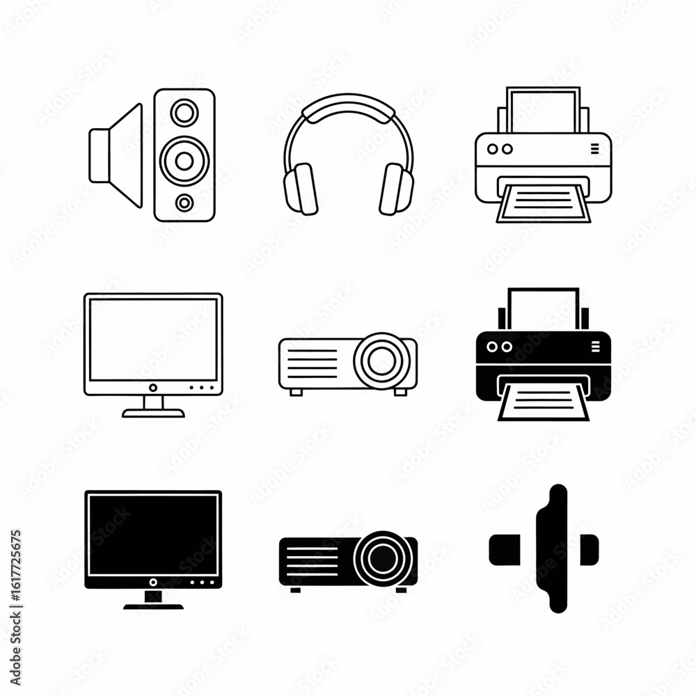 Aufkleber a collection of various electronic device icons displayed in a grid formation.