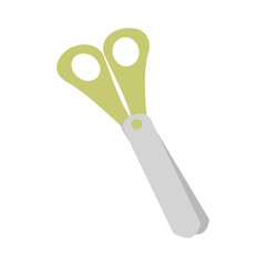 Green scissors with rounded handles. School stationery item. Back to school concept. Vector illustration isolated on white background.