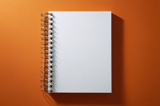 Blank spiral notebook on orange background