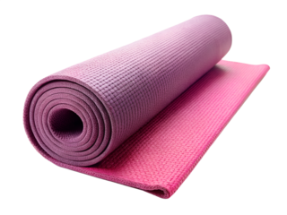 Rolled purple and pink yoga mat, isolated on transparent background