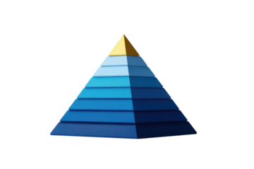 Pyramid graphic, graduated blue, gold tip