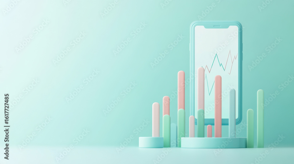 Poster Abstract smartphone display with colorful geometric shapes in a minimalistic setting