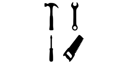 Set of four tool silhouettes isolated on white background