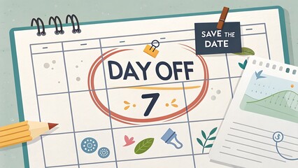 Save the Date Calendar with Colorful Day Off Reminder and Planner Notes