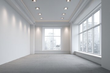 Obraz premium Empty, bright room with city view