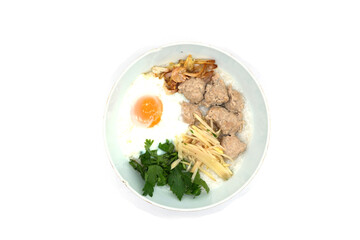 Congee with egg and minced pork, ready to eat. People in Thailand like to eat it.