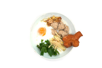 Congee with egg and minced pork, ready to eat. People in Thailand like to eat it.