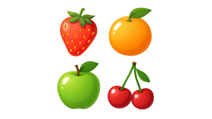 Assorted fruits including strawberry, orange, apple, and cherries isolated on white background