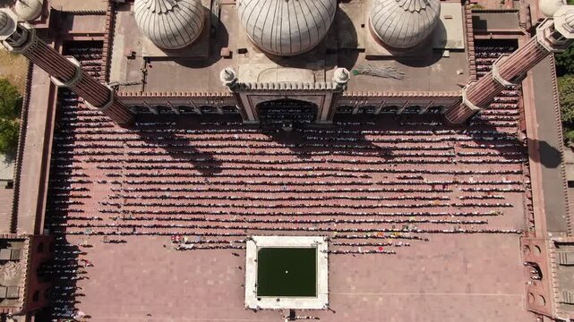Aerial Drone footage of jama Masjid a mosque in old Delhi India