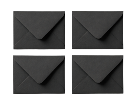 Four dark gray envelopes arranged in a grid