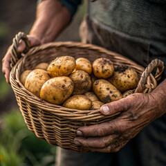 hands holding potatoes in basket