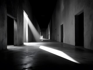 Dramatic Sunlight in Concrete Hallway  Shadow  Light Architecture.
