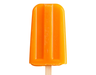 Classic Orange Popsicle Front View with Wooden Stick, Isolated on Transparent Background PNG