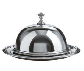 Polished chrome dome serving platter with decorative top
