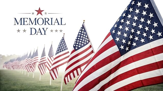Memorial Day Tribute with American Flags and Patriotic Message Display