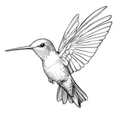 Obraz premium Illustration of a hummingbird in flight, line art style.