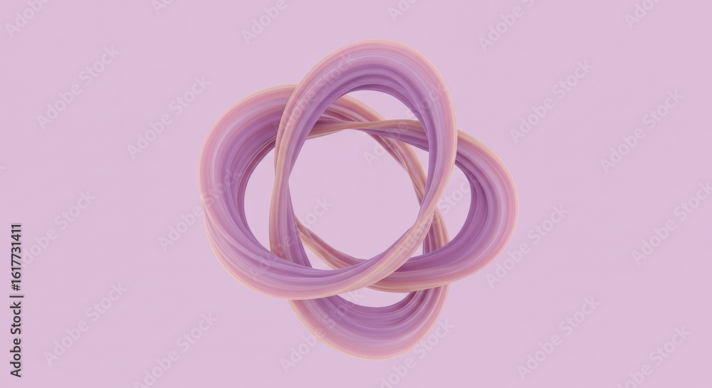 Poster abstract 3d render of intertwined pink and beige curves creating a seamless loop on a pale pink back