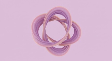 Abstract 3D Render of Intertwined Pink and Beige Curves Creating a Seamless Loop on a Pale Pink Background