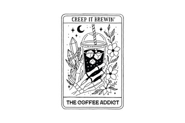 The Coffee Addict Skeleton Tarot Card Illustration Halloween SVG Design