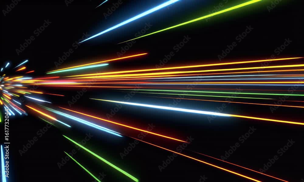 Poster abstract digital background with colorful light streaks and lines moving rapidly in the dark,