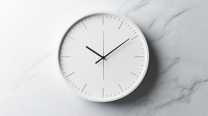 Minimalist timepiece sleek wall clock with clean lines against pure white monochromatic design subtle shadow play embodiment of modern simplicity and precise timekeeping