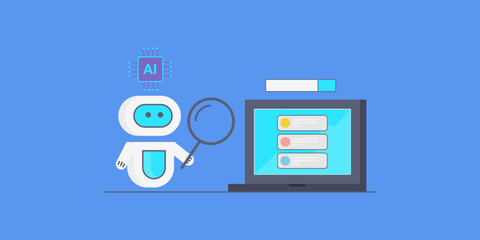 Virtual assistant with advance AI chip magnifies semantic  search results on laptop screen.