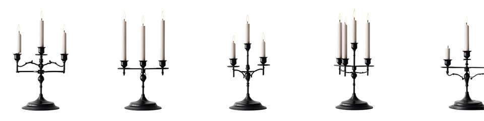 Ornate candleholders with varying candle counts