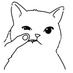 Hand Pinching Cute Cat Cheeks Line Art Outline Illustration 